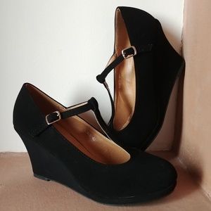 Black T-Strap Wedges